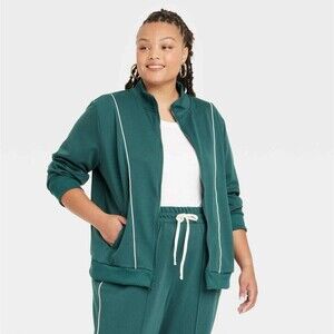 Ava & Viv Womens 2X Green Track Jacket Plus Size Full Zip Athleisure
